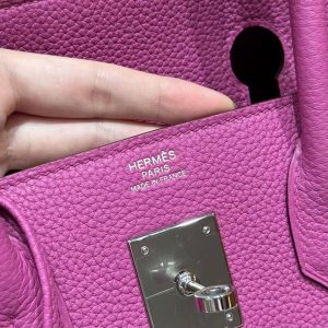 Hermes Birkin 30 Bag Handmade In Togo Calfskin Leather Silver Hardware 9i Magnolia - Image 14