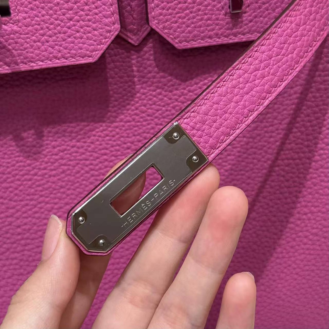 Hermes Birkin 30 Bag Handmade In Togo Calfskin Leather Silver Hardware 9i Magnolia - Image 12