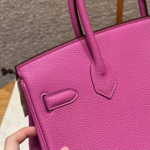 Hermes Birkin 30 Bag Handmade In Togo Calfskin Leather Silver Hardware 9i Magnolia - Image 6