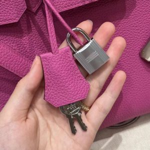 Hermes Birkin 30 Bag Handmade In Togo Calfskin Leather Silver Hardware 9i Magnolia - Image 5