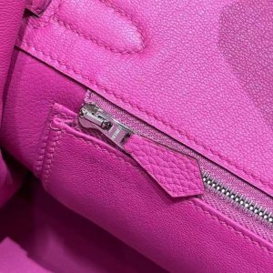 Hermes Birkin 30 Bag Handmade In Togo Calfskin Leather Silver Hardware 9i Magnolia - Image 4