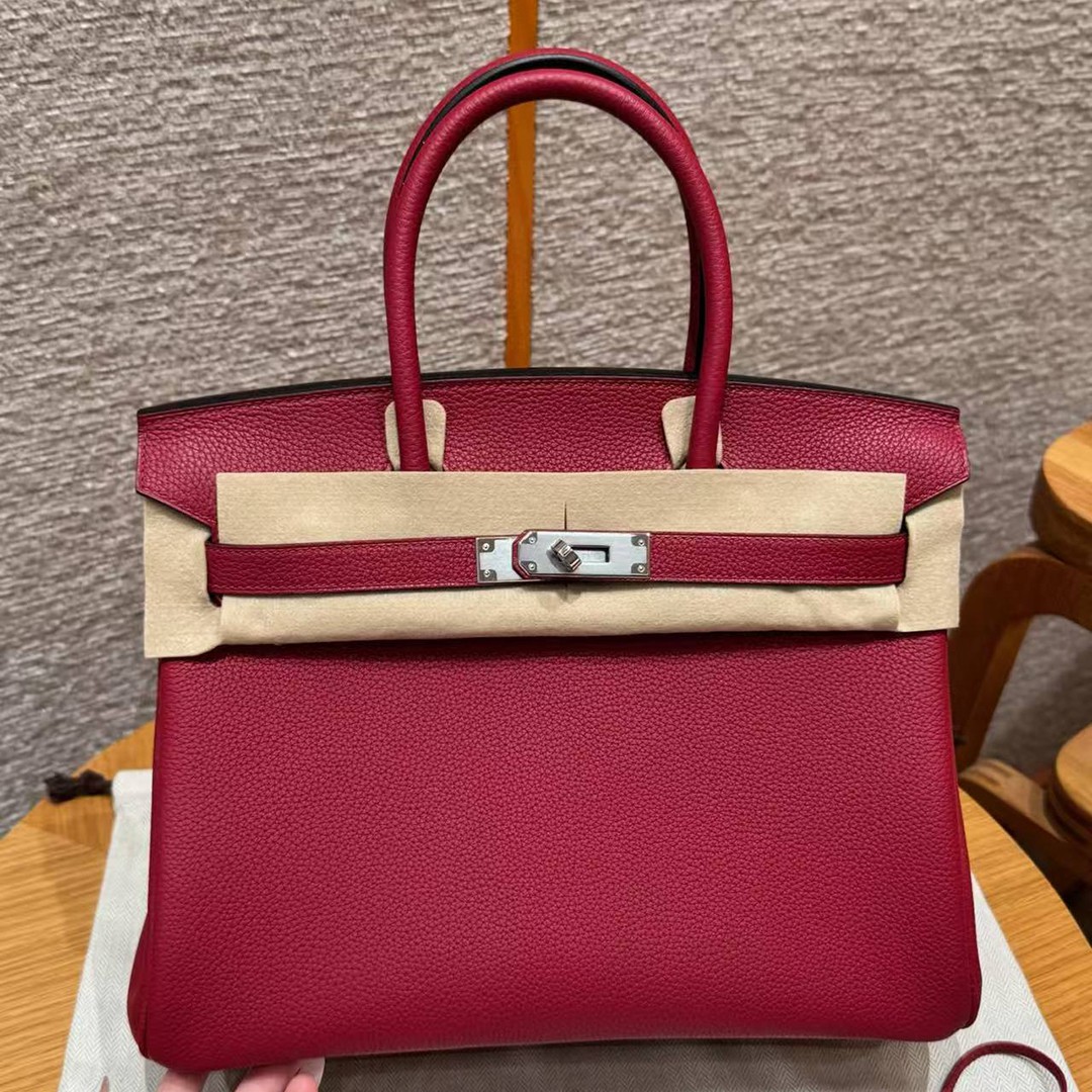 Hermes Birkin 30 Bag Handmade In Togo Calfskin Leather Silver Hardware K1 Rouge Grenat - Image 2