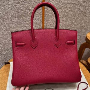 Hermes Birkin 30 Bag Handmade In Togo Calfskin Leather Silver Hardware K1 Rouge Grenat - Image 16