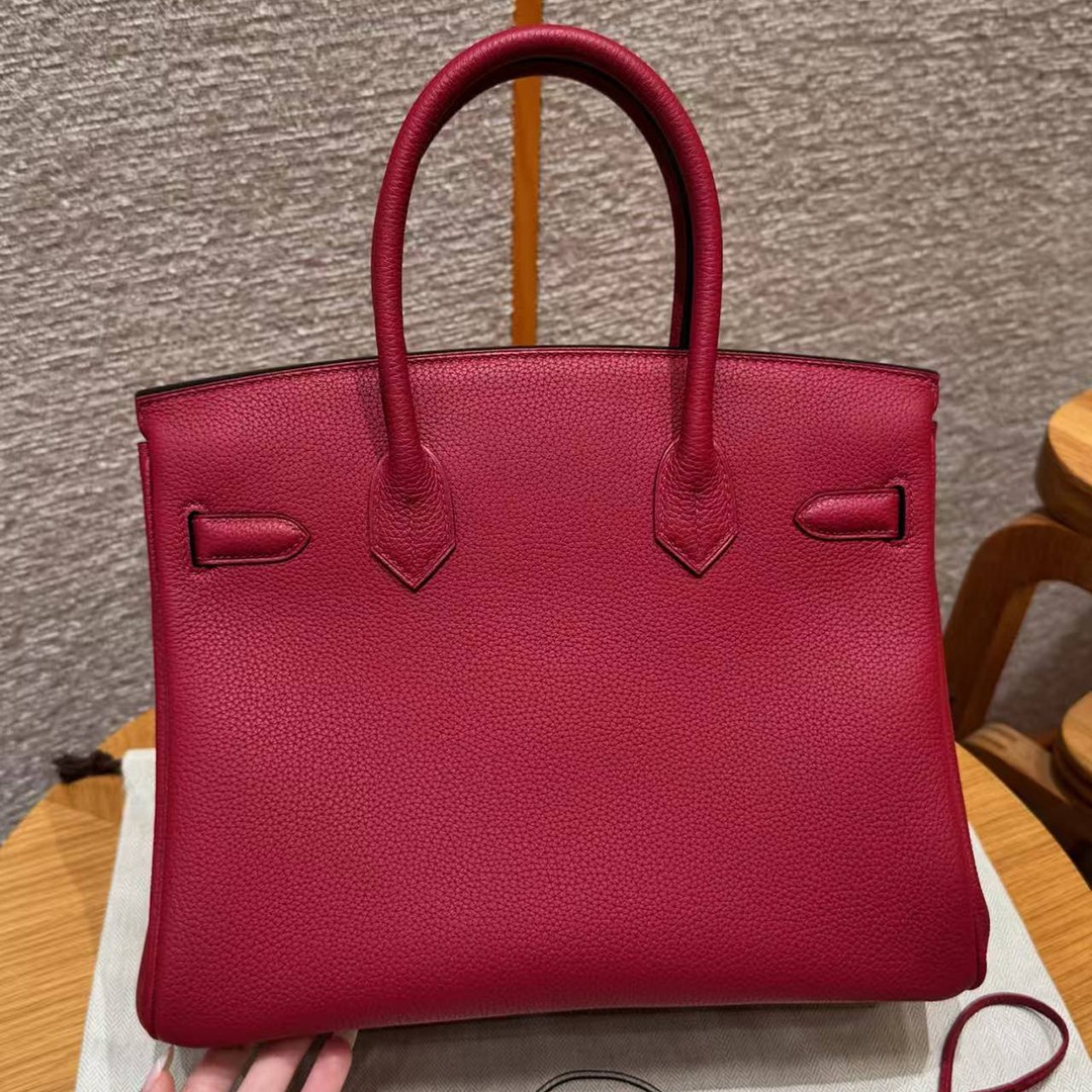 Hermes Birkin 30 Bag Handmade In Togo Calfskin Leather Silver Hardware K1 Rouge Grenat - Image 16