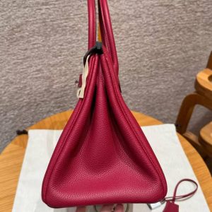 Hermes Birkin 30 Bag Handmade In Togo Calfskin Leather Silver Hardware K1 Rouge Grenat - Image 15