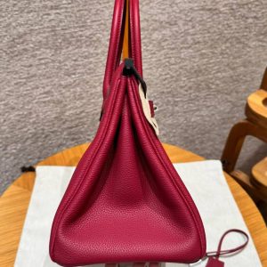 Hermes Birkin 30 Bag Handmade In Togo Calfskin Leather Silver Hardware K1 Rouge Grenat - Image 14