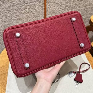 Hermes Birkin 30 Bag Handmade In Togo Calfskin Leather Silver Hardware K1 Rouge Grenat - Image 13