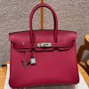 Hermes Birkin 30 Bag Handmade In Togo Calfskin Leather Silver Hardware K1 Rouge Grenat