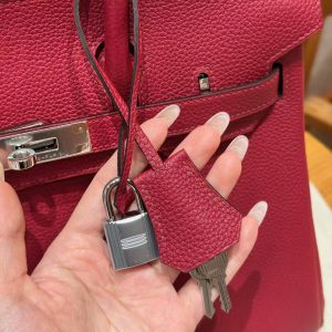 Hermes Birkin 30 Bag Handmade In Togo Calfskin Leather Silver Hardware K1 Rouge Grenat - Image 12