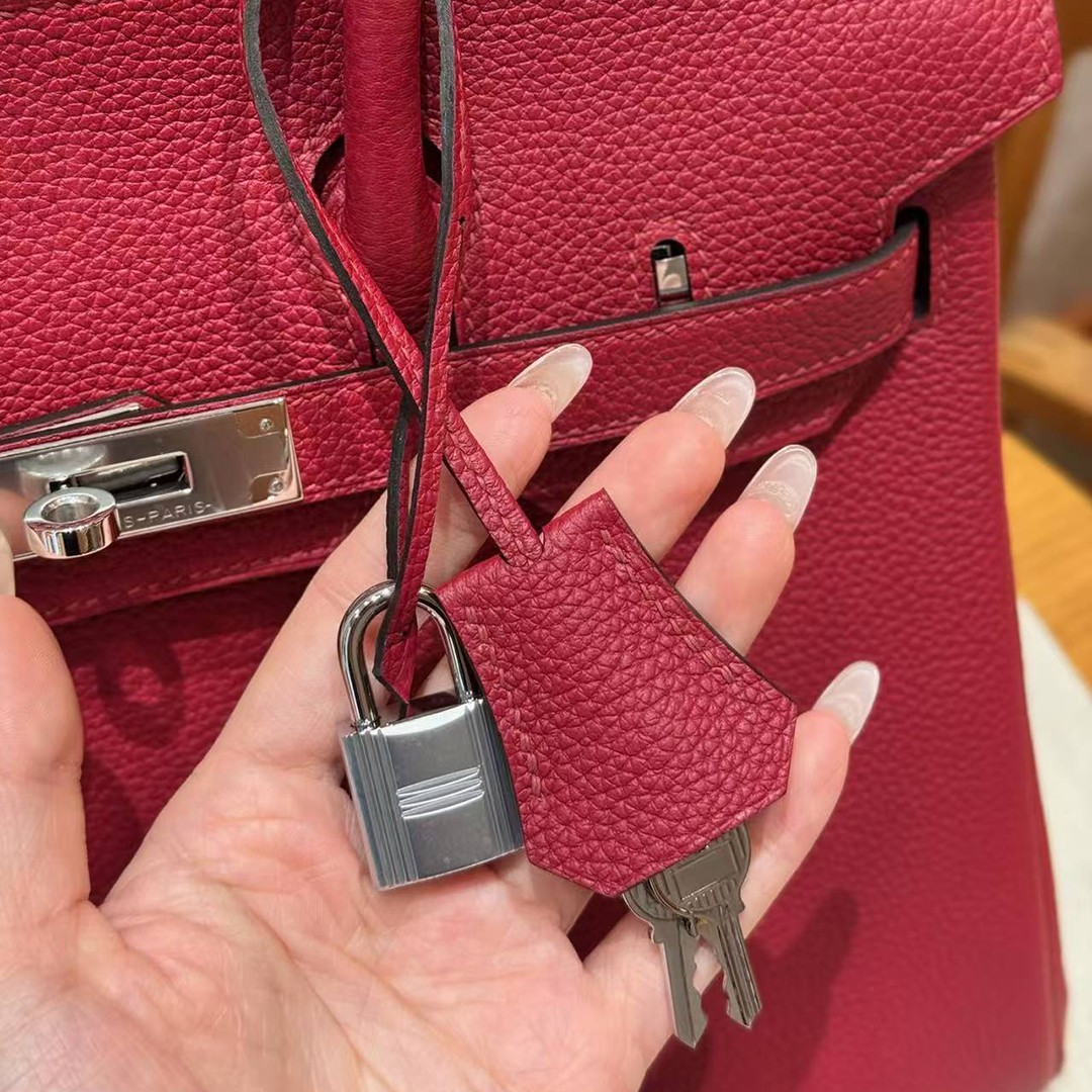 Hermes Birkin 30 Bag Handmade In Togo Calfskin Leather Silver Hardware K1 Rouge Grenat - Image 12
