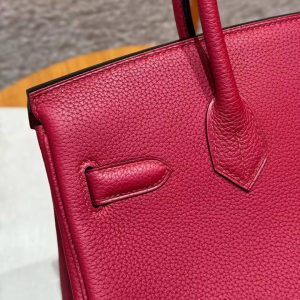 Hermes Birkin 30 Bag Handmade In Togo Calfskin Leather Silver Hardware K1 Rouge Grenat - Image 11