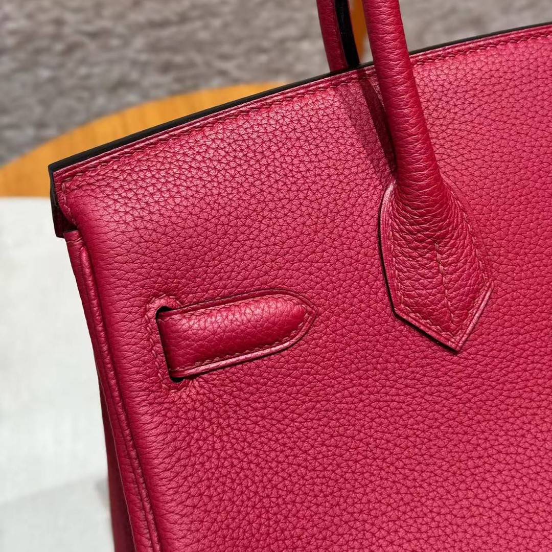 Hermes Birkin 30 Bag Handmade In Togo Calfskin Leather Silver Hardware K1 Rouge Grenat - Image 11