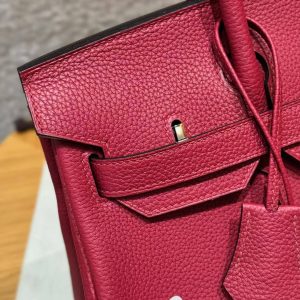 Hermes Birkin 30 Bag Handmade In Togo Calfskin Leather Silver Hardware K1 Rouge Grenat - Image 10