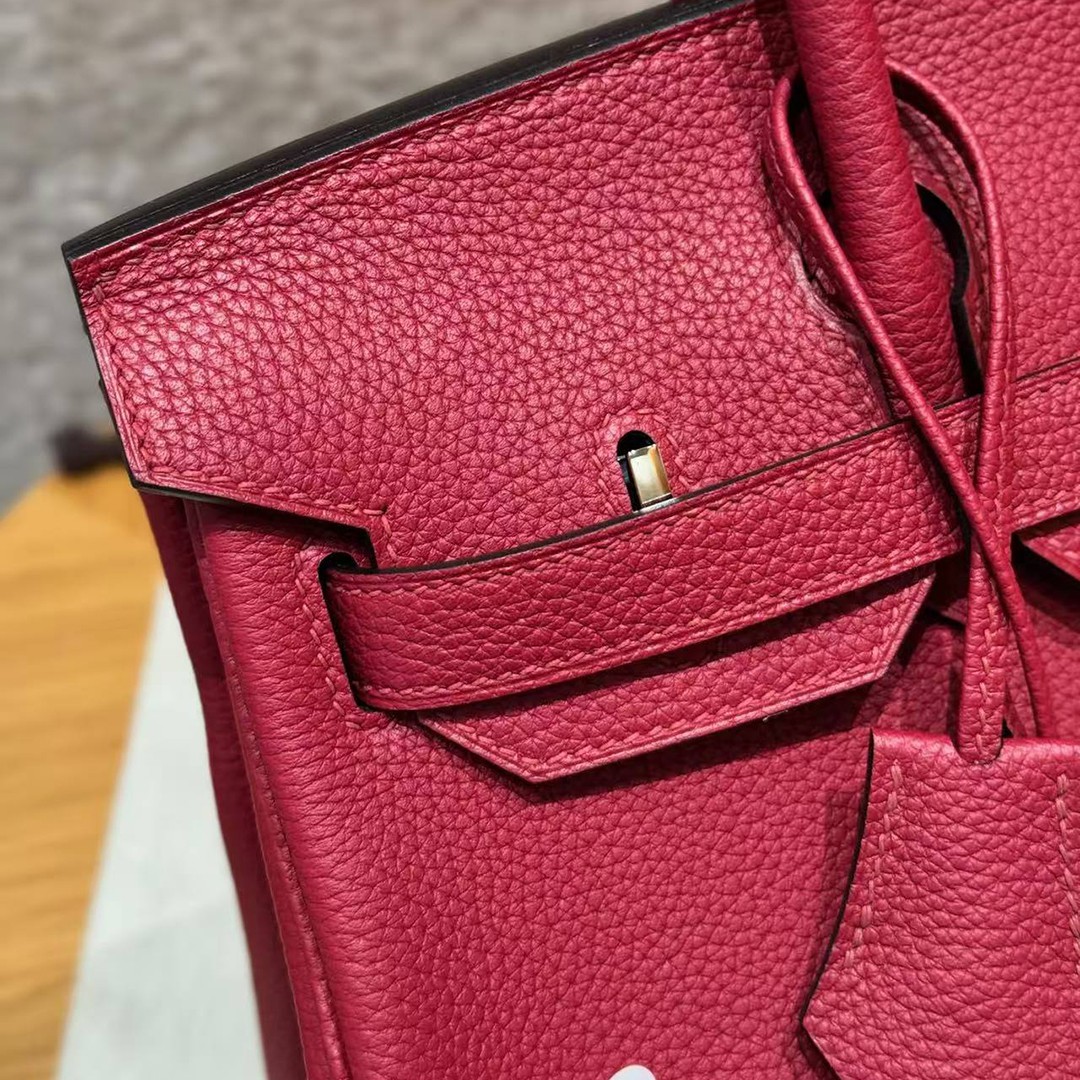 Hermes Birkin 30 Bag Handmade In Togo Calfskin Leather Silver Hardware K1 Rouge Grenat - Image 10