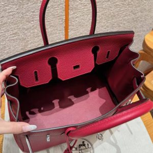Hermes Birkin 30 Bag Handmade In Togo Calfskin Leather Silver Hardware K1 Rouge Grenat - Image 9
