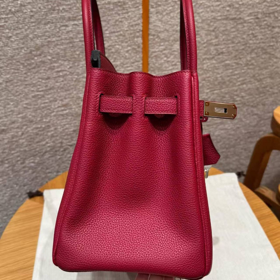 Hermes Birkin 30 Bag Handmade In Togo Calfskin Leather Silver Hardware K1 Rouge Grenat - Image 8