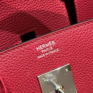 Hermes Birkin 30 Bag Handmade In Togo Calfskin Leather Silver Hardware K1 Rouge Grenat - Image 6