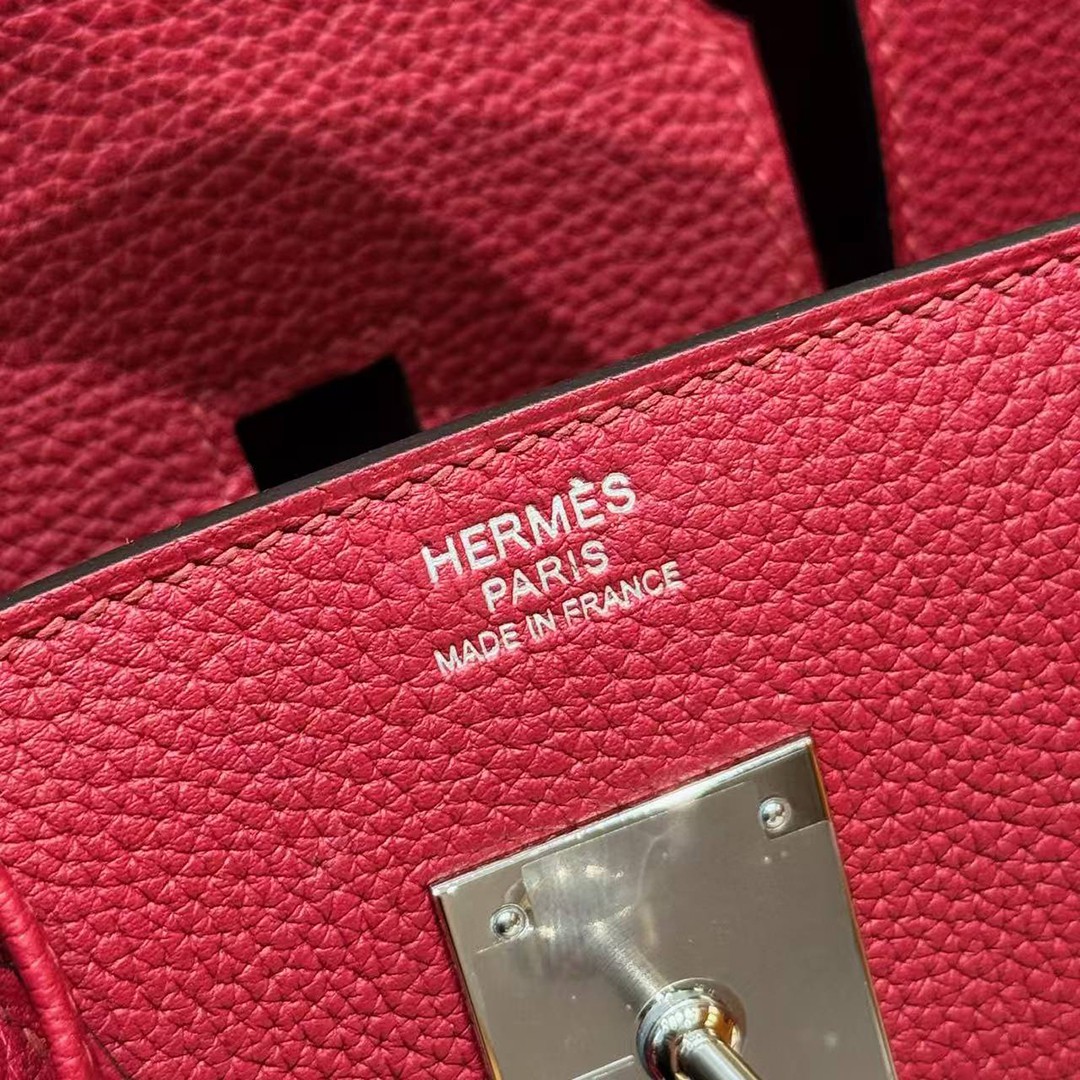 Hermes Birkin 30 Bag Handmade In Togo Calfskin Leather Silver Hardware K1 Rouge Grenat - Image 6