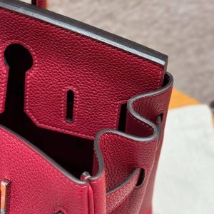Hermes Birkin 30 Bag Handmade In Togo Calfskin Leather Silver Hardware K1 Rouge Grenat - Image 5