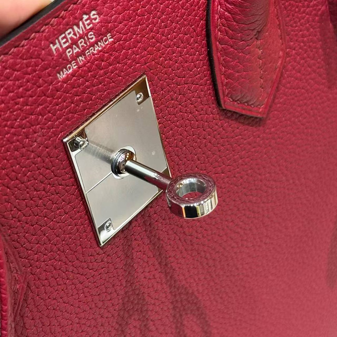 Hermes Birkin 30 Bag Handmade In Togo Calfskin Leather Silver Hardware K1 Rouge Grenat - Image 4