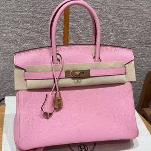Hermes Birkin 30 Bag Handmade In Togo Calfskin Leather Gold Hardware L4 Bubble Gum
