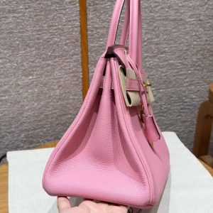 Hermes Birkin 30 Bag Handmade In Togo Calfskin Leather Gold Hardware L4 Bubble Gum - Image 18