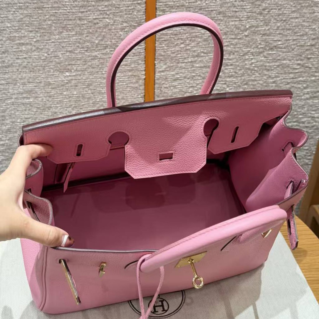 Hermes Birkin 30 Bag Handmade In Togo Calfskin Leather Gold Hardware L4 Bubble Gum - Image 16