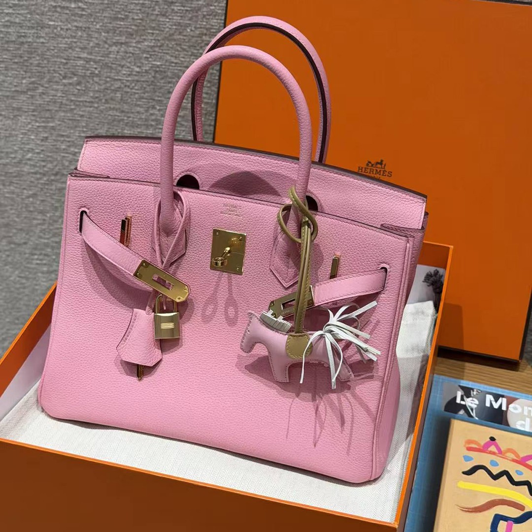 Hermes Birkin 30 Bag Handmade In Togo Calfskin Leather Gold Hardware L4 Bubble Gum - Image 11