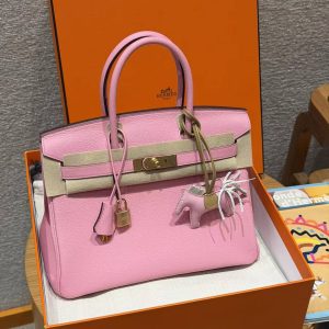 Hermes Birkin 30 Bag Handmade In Togo Calfskin Leather Gold Hardware L4 Bubble Gum - Image 10