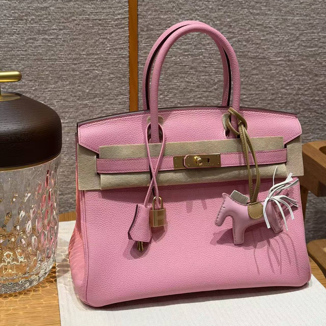 Hermes Birkin 30 Bag Handmade In Togo Calfskin Leather Gold Hardware L4 Bubble Gum - Image 9