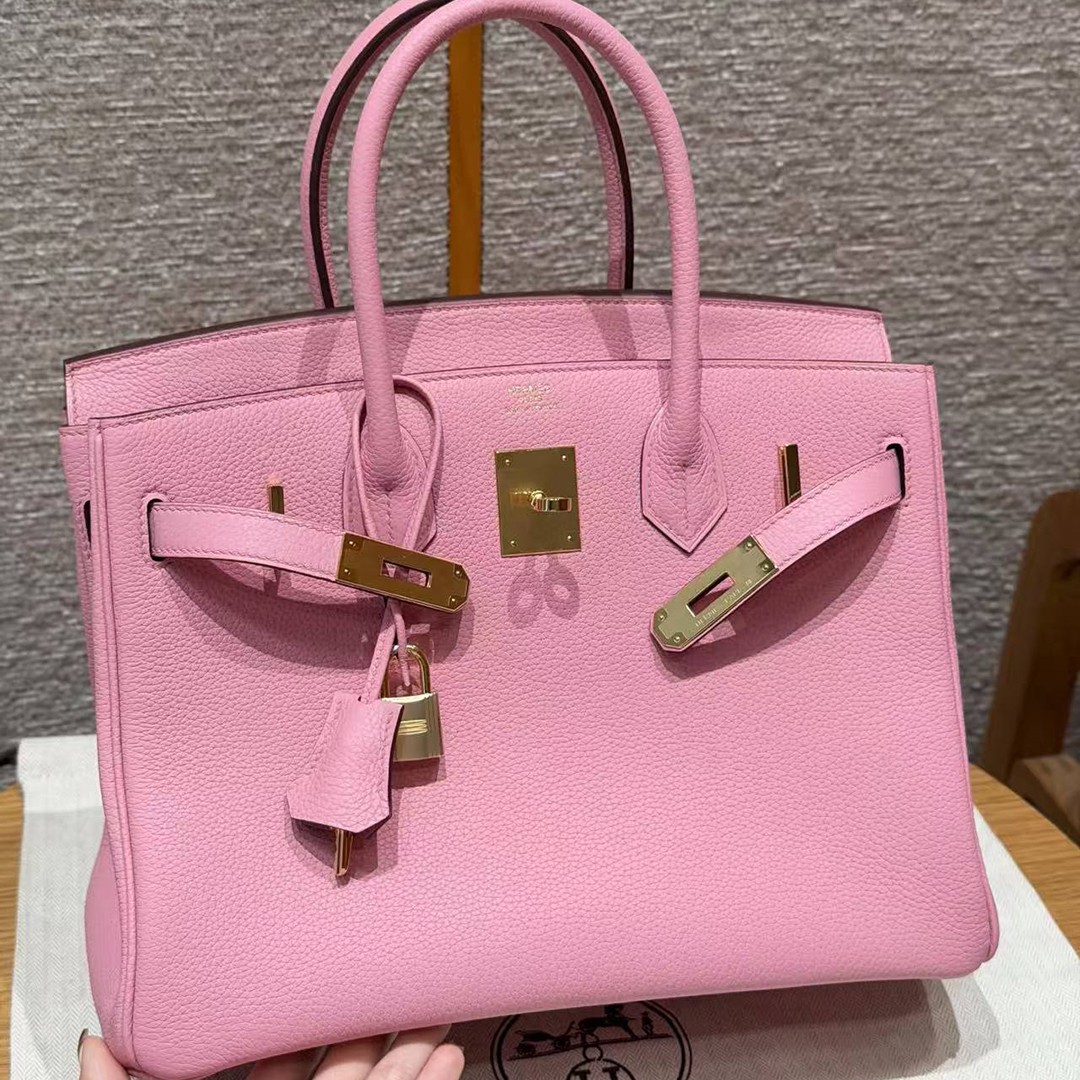 Hermes Birkin 30 Bag Handmade In Togo Calfskin Leather Gold Hardware L4 Bubble Gum - Image 8