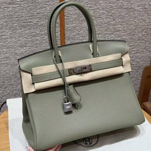 Hermes Birkin 30 Bag Handmade In Togo Calfskin Leather Silver Hardware Q1 Sauge