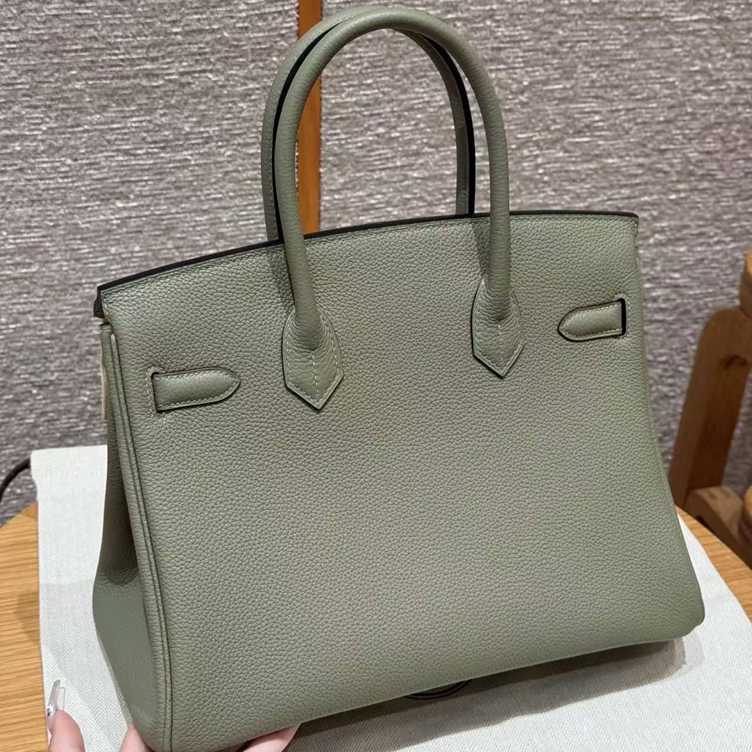 Hermes Birkin 30 Bag Handmade In Togo Calfskin Leather Silver Hardware Q1 Sauge - Image 2