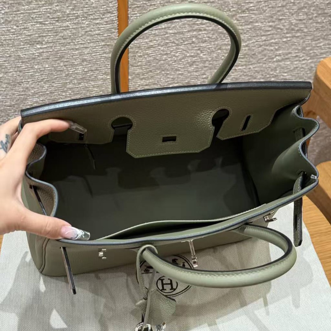 Hermes Birkin 30 Bag Handmade In Togo Calfskin Leather Silver Hardware Q1 Sauge - Image 16