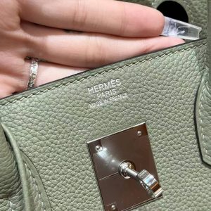 Hermes Birkin 30 Bag Handmade In Togo Calfskin Leather Silver Hardware Q1 Sauge - Image 15