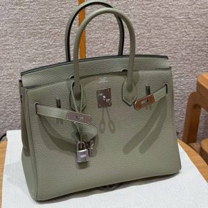 Hermes Birkin 30 Bag Handmade In Togo Calfskin Leather Silver Hardware Q1 Sauge - Image 12