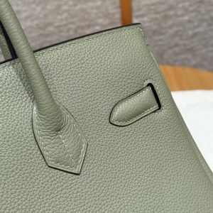 Hermes Birkin 30 Bag Handmade In Togo Calfskin Leather Silver Hardware Q1 Sauge - Image 10