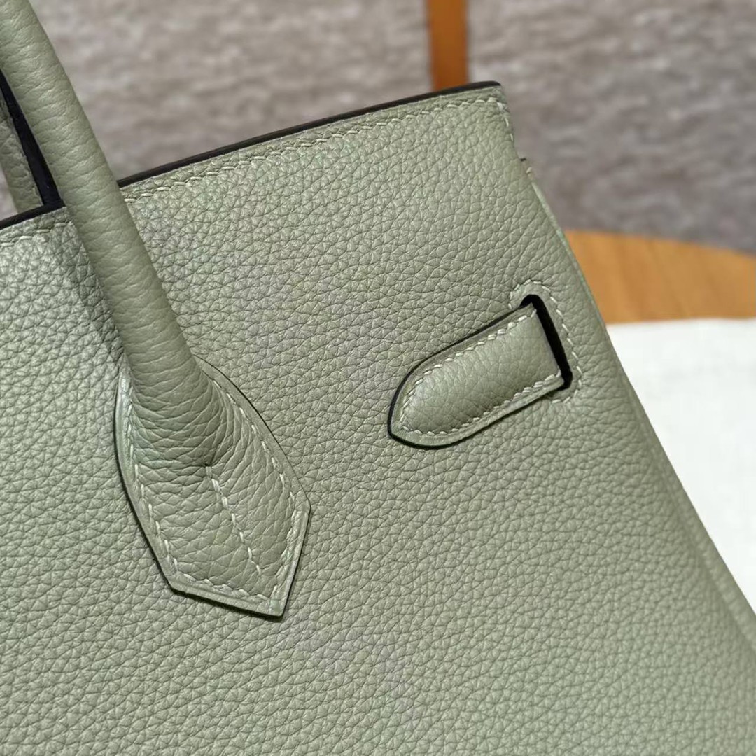 Hermes Birkin 30 Bag Handmade In Togo Calfskin Leather Silver Hardware Q1 Sauge - Image 10