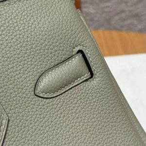 Hermes Birkin 30 Bag Handmade In Togo Calfskin Leather Silver Hardware Q1 Sauge - Image 9