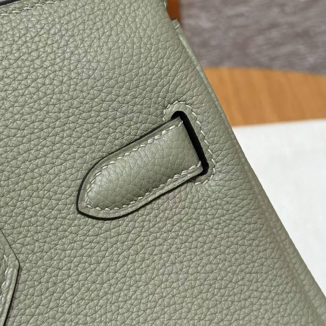 Hermes Birkin 30 Bag Handmade In Togo Calfskin Leather Silver Hardware Q1 Sauge - Image 9