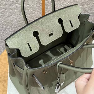 Hermes Birkin 30 Bag Handmade In Togo Calfskin Leather Silver Hardware Q1 Sauge - Image 6