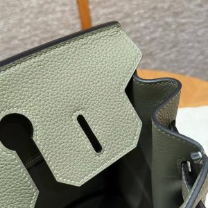 Hermes Birkin 30 Bag Handmade In Togo Calfskin Leather Silver Hardware Q1 Sauge - Image 5