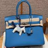 Hermes Birkin 30 Bag Handmade In Togo Calfskin Leather Silver Hardware T7 Blue Hydra