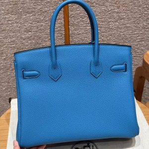 Alternative view of Hermes Birkin 30 Bag Handmade In Togo Calfskin Leather Silver Hardware T7 Blue Hydra