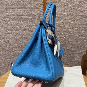 Hermes Birkin 30 Bag Handmade In Togo Calfskin Leather Silver Hardware T7 Blue Hydra - Image 22