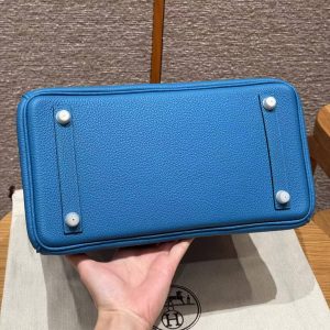 Hermes Birkin 30 Bag Handmade In Togo Calfskin Leather Silver Hardware T7 Blue Hydra - Image 21