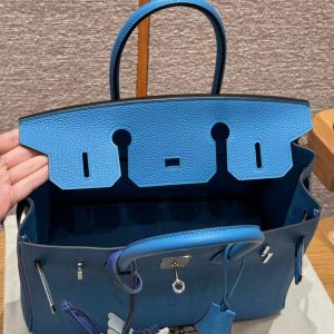 Hermes Birkin 30 Bag Handmade In Togo Calfskin Leather Silver Hardware T7 Blue Hydra - Image 20