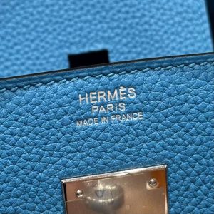 Hermes Birkin 30 Bag Handmade In Togo Calfskin Leather Silver Hardware T7 Blue Hydra - Image 18