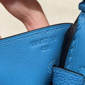Hermes Birkin 30 Bag Handmade In Togo Calfskin Leather Silver Hardware T7 Blue Hydra - Image 17