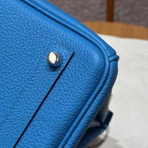 Hermes Birkin 30 Bag Handmade In Togo Calfskin Leather Silver Hardware T7 Blue Hydra - Image 15